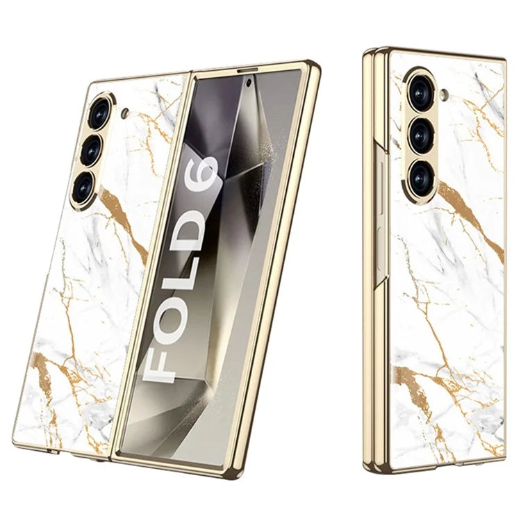 GKK For Samsung Galaxy Z Fold6 5G Case Printed Pattern Electroplating Tempered Glass+PC Phone Cover