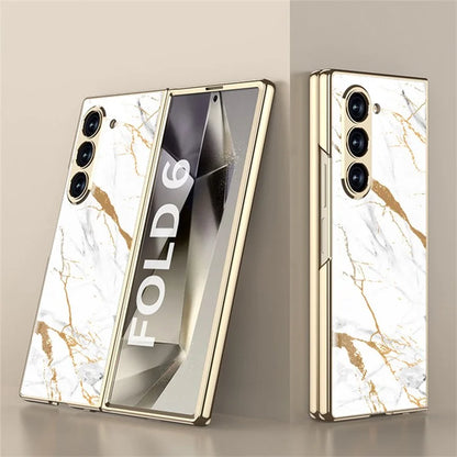 GKK For Samsung Galaxy Z Fold6 5G Case Printed Pattern Electroplating Tempered Glass+PC Phone Cover