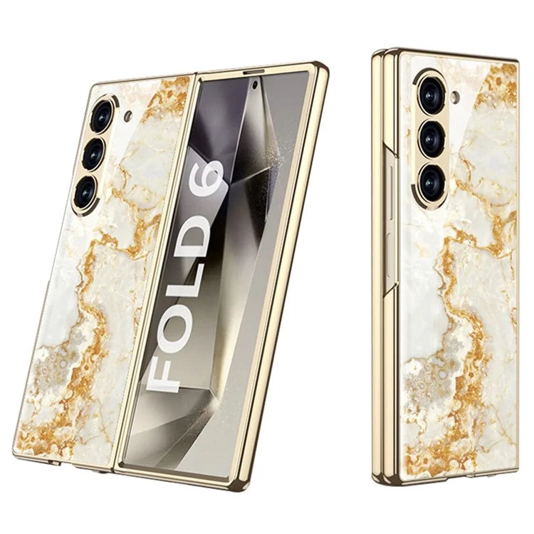 GKK For Samsung Galaxy Z Fold6 5G Case Printed Pattern Electroplating Tempered Glass+PC Phone Cover