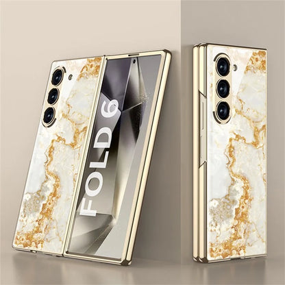 GKK For Samsung Galaxy Z Fold6 5G Case Printed Pattern Electroplating Tempered Glass+PC Phone Cover