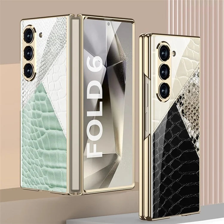 GKK For Samsung Galaxy Z Fold6 5G Case Printed Pattern Electroplating Tempered Glass+PC Phone Cover
