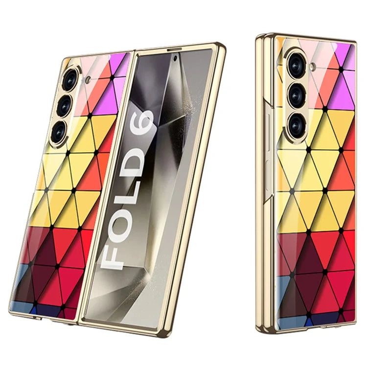 GKK For Samsung Galaxy Z Fold6 5G Case Printed Pattern Electroplating Tempered Glass+PC Phone Cover