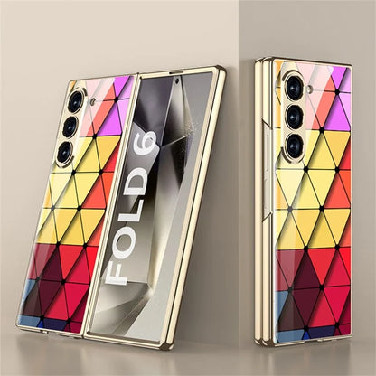 GKK For Samsung Galaxy Z Fold6 5G Case Printed Pattern Electroplating Tempered Glass+PC Phone Cover