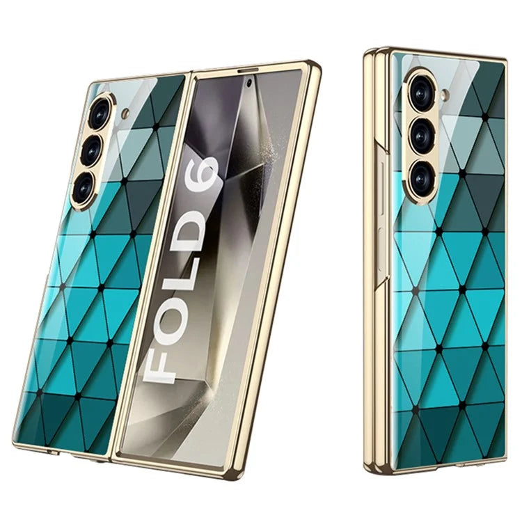 GKK For Samsung Galaxy Z Fold6 5G Case Printed Pattern Electroplating Tempered Glass+PC Phone Cover