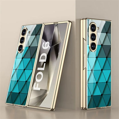 GKK For Samsung Galaxy Z Fold6 5G Case Printed Pattern Electroplating Tempered Glass+PC Phone Cover