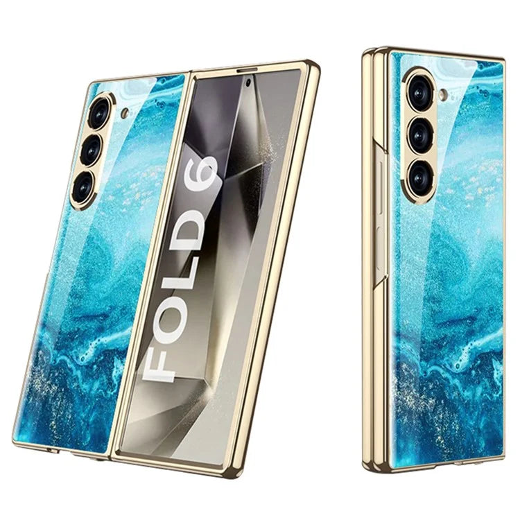 GKK For Samsung Galaxy Z Fold6 5G Case Printed Pattern Electroplating Tempered Glass+PC Phone Cover