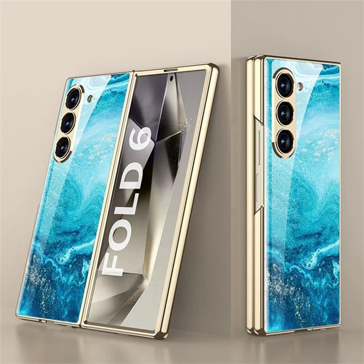 GKK For Samsung Galaxy Z Fold6 5G Case Printed Pattern Electroplating Tempered Glass+PC Phone Cover