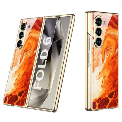 GKK For Samsung Galaxy Z Fold6 5G Case Printed Pattern Electroplating Tempered Glass+PC Phone Cover