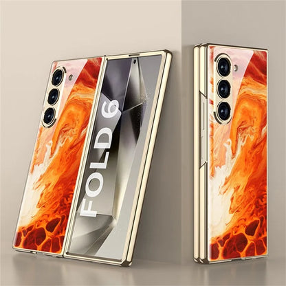 GKK For Samsung Galaxy Z Fold6 5G Case Printed Pattern Electroplating Tempered Glass+PC Phone Cover