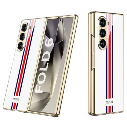 GKK For Samsung Galaxy Z Fold6 5G Case Printed Pattern Electroplating Tempered Glass+PC Phone Cover