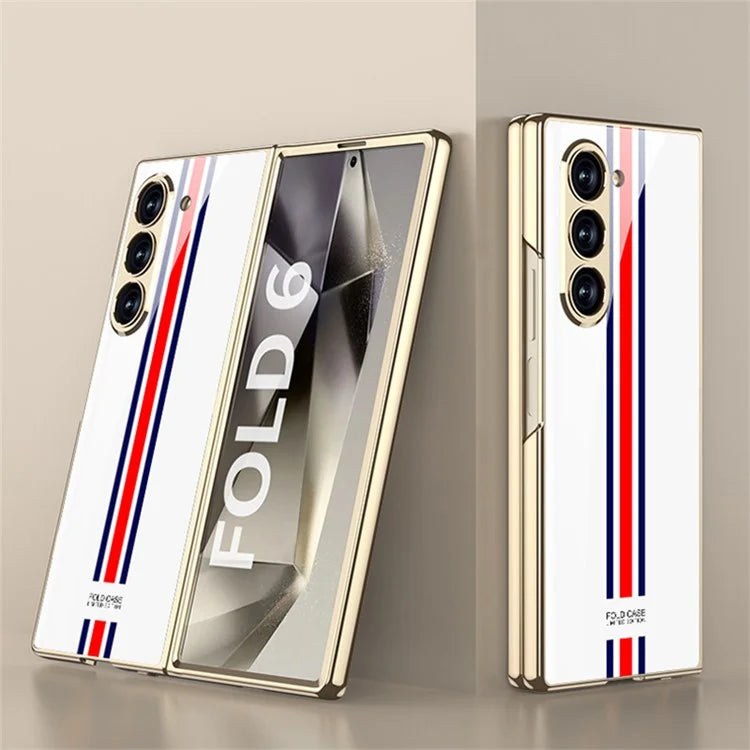 GKK For Samsung Galaxy Z Fold6 5G Case Printed Pattern Electroplating Tempered Glass+PC Phone Cover