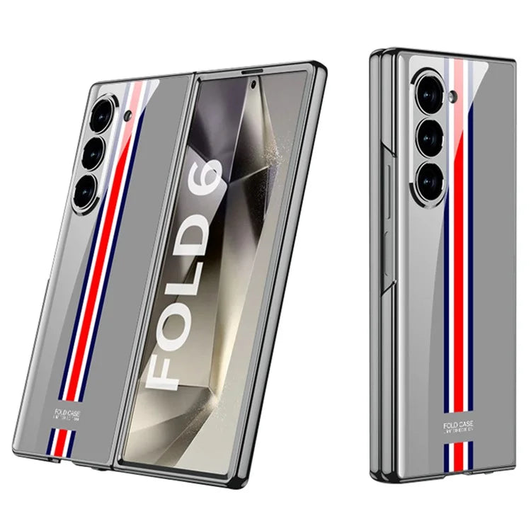 GKK For Samsung Galaxy Z Fold6 5G Case Printed Pattern Electroplating Tempered Glass+PC Phone Cover
