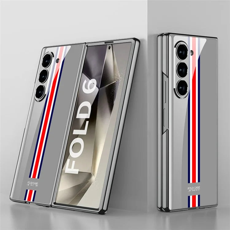 GKK For Samsung Galaxy Z Fold6 5G Case Printed Pattern Electroplating Tempered Glass+PC Phone Cover