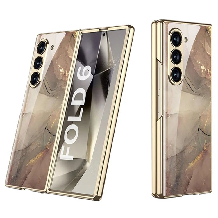 GKK For Samsung Galaxy Z Fold6 5G Case Printed Pattern Electroplating Tempered Glass+PC Phone Cover