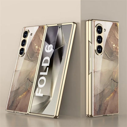 GKK For Samsung Galaxy Z Fold6 5G Case Printed Pattern Electroplating Tempered Glass+PC Phone Cover