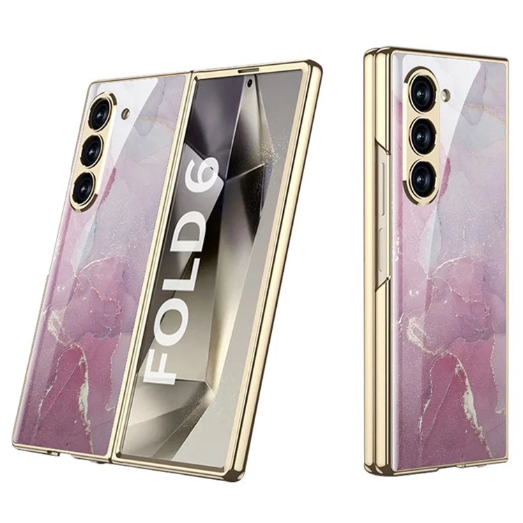 GKK For Samsung Galaxy Z Fold6 5G Case Printed Pattern Electroplating Tempered Glass+PC Phone Cover