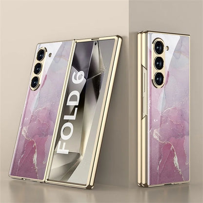 GKK For Samsung Galaxy Z Fold6 5G Case Printed Pattern Electroplating Tempered Glass+PC Phone Cover