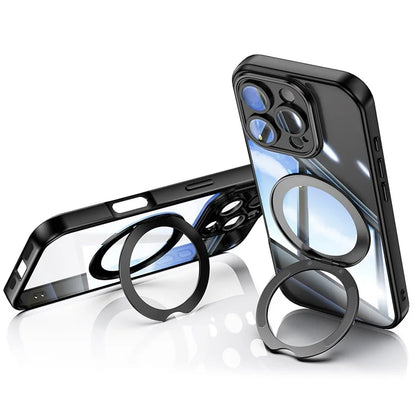 For iPhone 16 Pro Max Case Rotatable Magnetic Kickstand TPU+PC Phone Cover with Lens Film