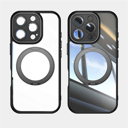 For iPhone 16 Pro Max Case Rotatable Magnetic Kickstand TPU+PC Phone Cover with Lens Film