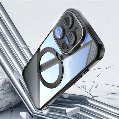 For iPhone 16 Pro Max Case Rotatable Magnetic Kickstand TPU+PC Phone Cover with Lens Film