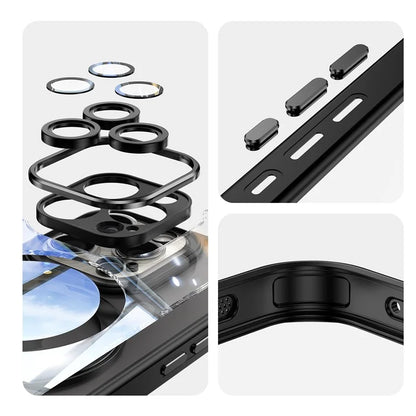 For iPhone 16 Pro Max Case Rotatable Magnetic Kickstand TPU+PC Phone Cover with Lens Film