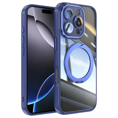 For iPhone 16 Pro Max Case Rotatable Magnetic Kickstand TPU+PC Phone Cover with Lens Film