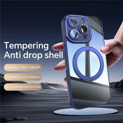 For iPhone 16 Pro Max Case Rotatable Magnetic Kickstand TPU+PC Phone Cover with Lens Film