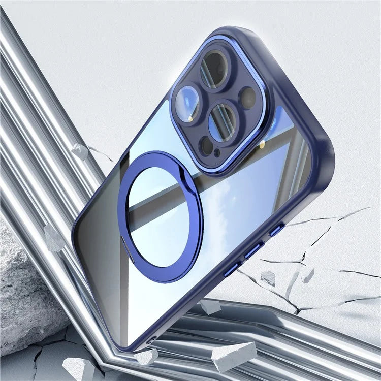 For iPhone 16 Pro Max Case Rotatable Magnetic Kickstand TPU+PC Phone Cover with Lens Film