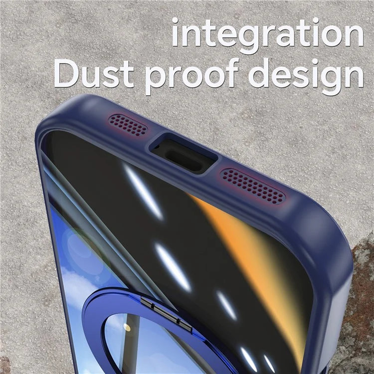 For iPhone 16 Pro Max Case Rotatable Magnetic Kickstand TPU+PC Phone Cover with Lens Film