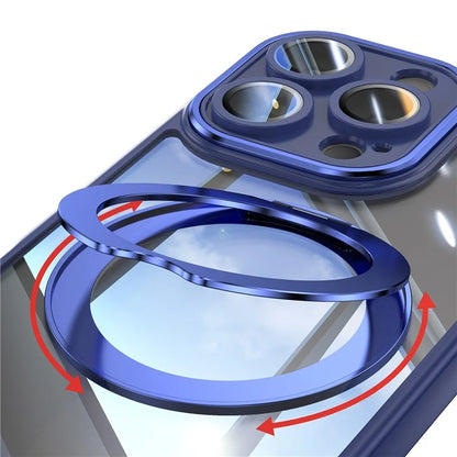 For iPhone 16 Pro Max Case Rotatable Magnetic Kickstand TPU+PC Phone Cover with Lens Film