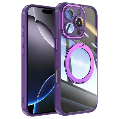 For iPhone 16 Pro Max Case Rotatable Magnetic Kickstand TPU+PC Phone Cover with Lens Film