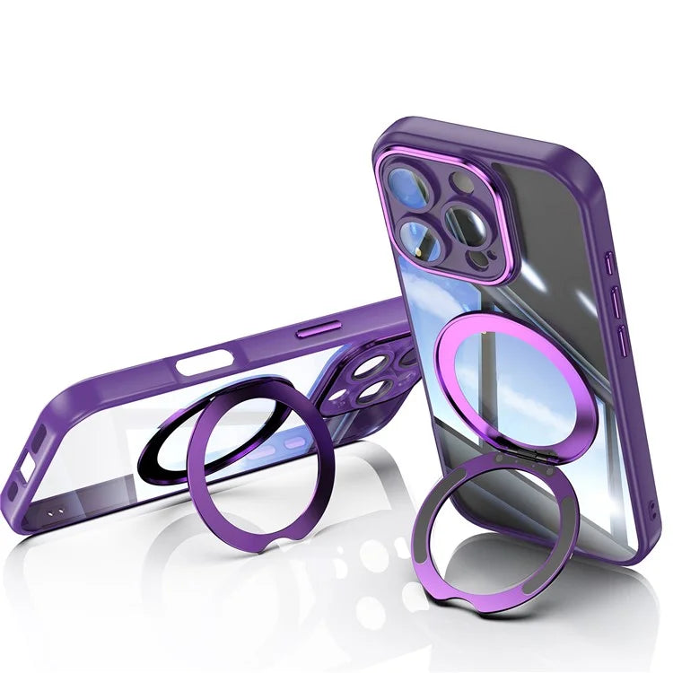 For iPhone 16 Pro Max Case Rotatable Magnetic Kickstand TPU+PC Phone Cover with Lens Film