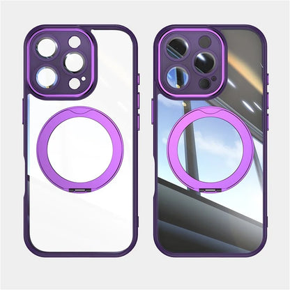 For iPhone 16 Pro Max Case Rotatable Magnetic Kickstand TPU+PC Phone Cover with Lens Film