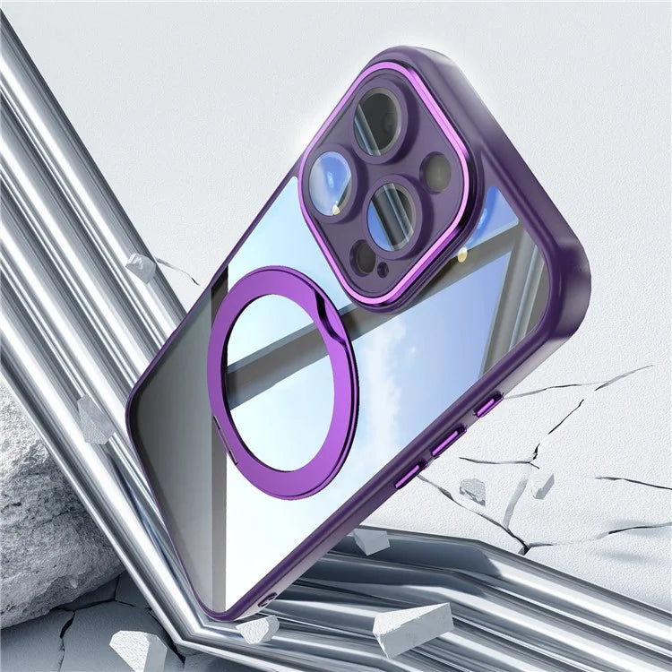 For iPhone 16 Pro Max Case Rotatable Magnetic Kickstand TPU+PC Phone Cover with Lens Film