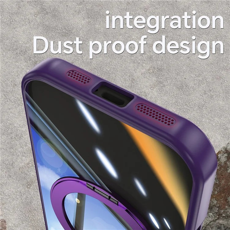 For iPhone 16 Pro Max Case Rotatable Magnetic Kickstand TPU+PC Phone Cover with Lens Film
