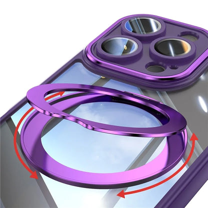 For iPhone 16 Pro Max Case Rotatable Magnetic Kickstand TPU+PC Phone Cover with Lens Film