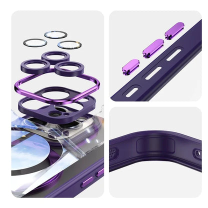 For iPhone 16 Pro Max Case Rotatable Magnetic Kickstand TPU+PC Phone Cover with Lens Film