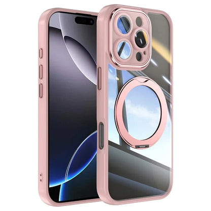 For iPhone 16 Pro Max Case Rotatable Magnetic Kickstand TPU+PC Phone Cover with Lens Film