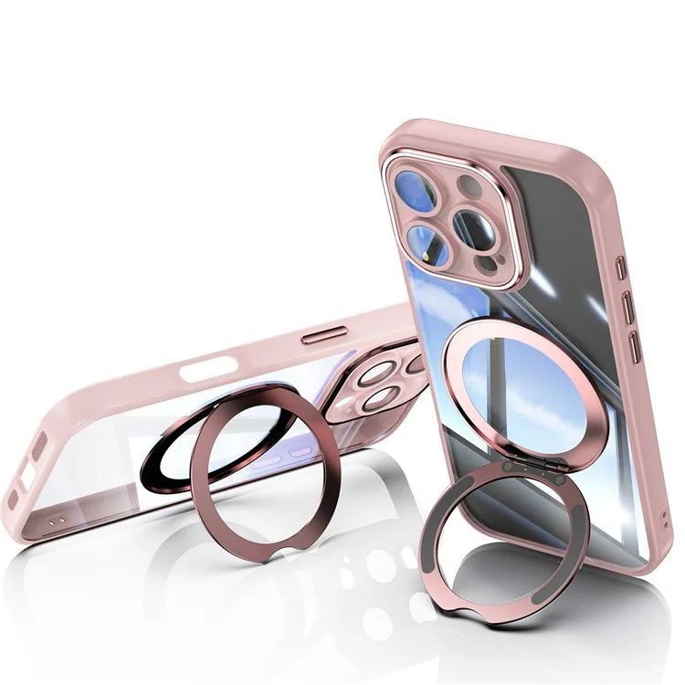 For iPhone 16 Pro Max Case Rotatable Magnetic Kickstand TPU+PC Phone Cover with Lens Film