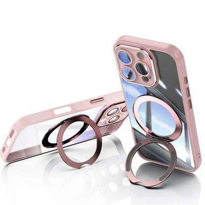For iPhone 16 Pro Max Case Rotatable Magnetic Kickstand TPU+PC Phone Cover with Lens Film