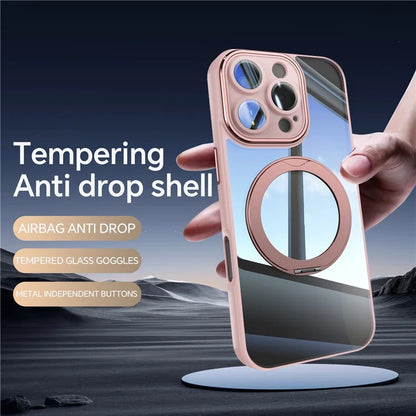For iPhone 16 Pro Max Case Rotatable Magnetic Kickstand TPU+PC Phone Cover with Lens Film