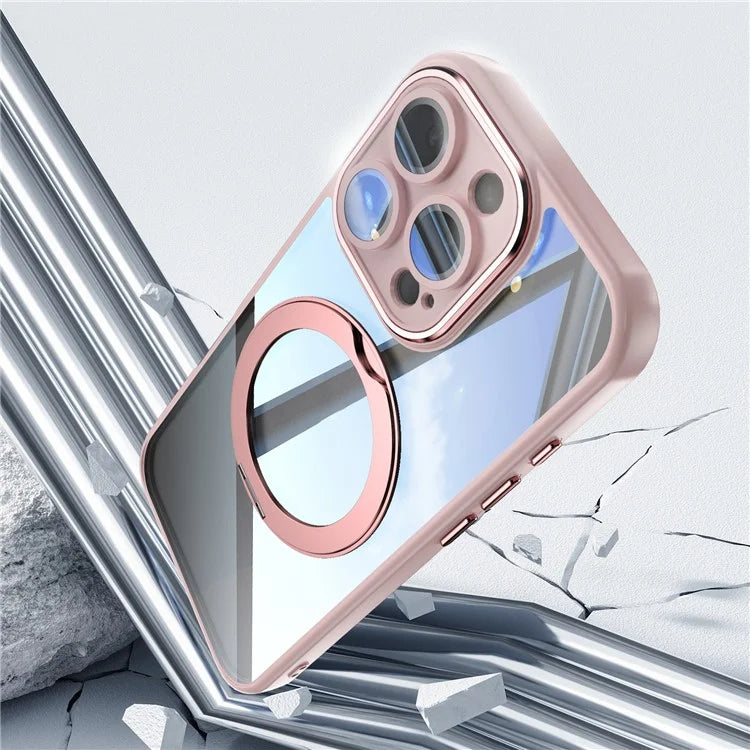 For iPhone 16 Pro Max Case Rotatable Magnetic Kickstand TPU+PC Phone Cover with Lens Film