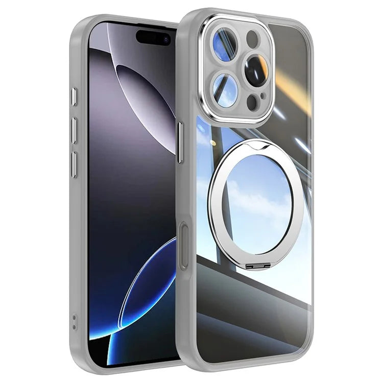 For iPhone 16 Pro Max Case Rotatable Magnetic Kickstand TPU+PC Phone Cover with Lens Film