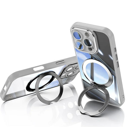 For iPhone 16 Pro Max Case Rotatable Magnetic Kickstand TPU+PC Phone Cover with Lens Film
