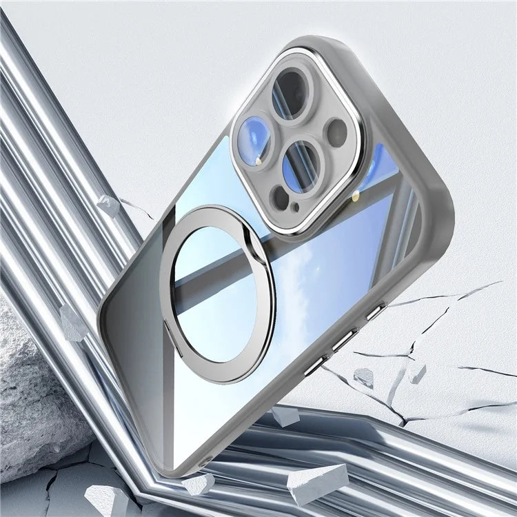 For iPhone 16 Pro Max Case Rotatable Magnetic Kickstand TPU+PC Phone Cover with Lens Film