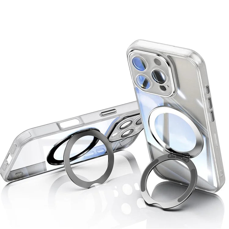 For iPhone 16 Pro Max Case Rotatable Magnetic Kickstand TPU+PC Phone Cover with Lens Film