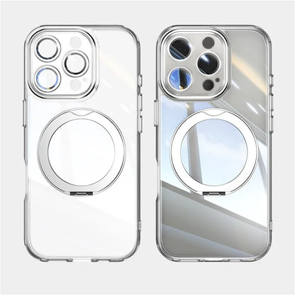 For iPhone 16 Pro Max Case Rotatable Magnetic Kickstand TPU+PC Phone Cover with Lens Film