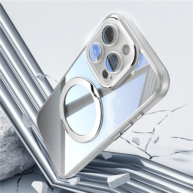 For iPhone 16 Pro Max Case Rotatable Magnetic Kickstand TPU+PC Phone Cover with Lens Film