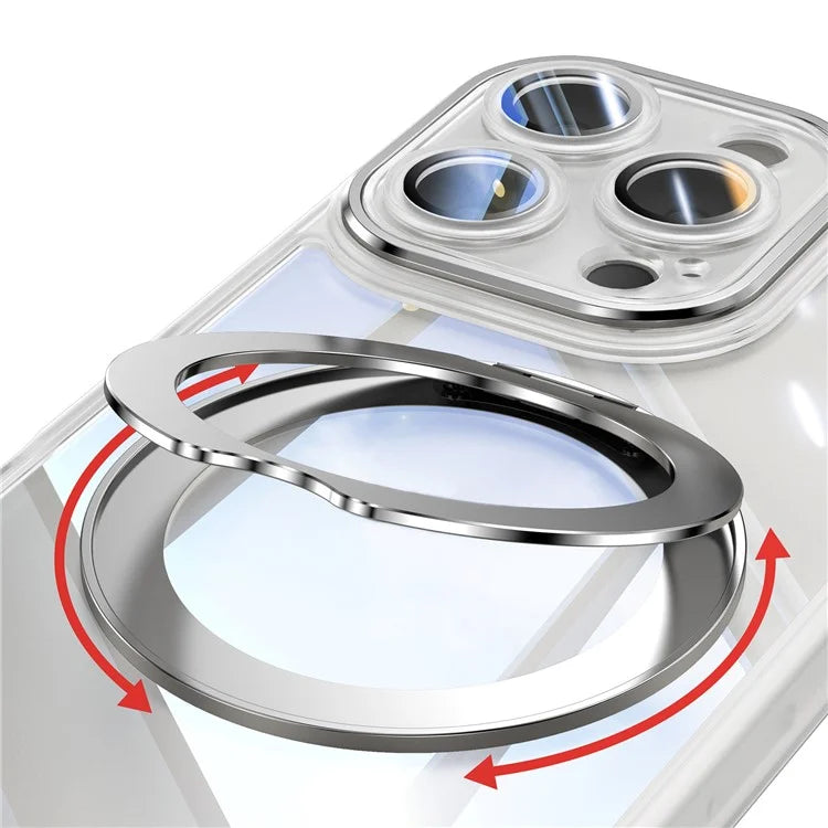 For iPhone 16 Pro Max Case Rotatable Magnetic Kickstand TPU+PC Phone Cover with Lens Film