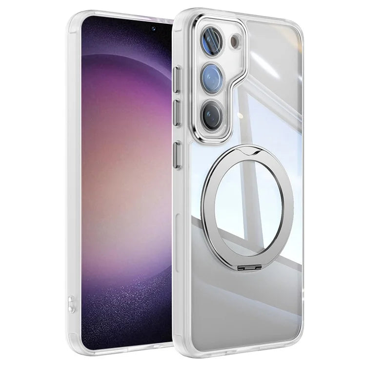 For Samsung Galaxy S23 Case Rotatable Magnetic Kickstand TPU+PC Phone Cover with Lens Film